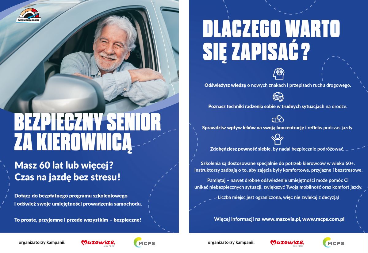 Grafika przedstawia ulotkę Akcja Bezpieczny Senior