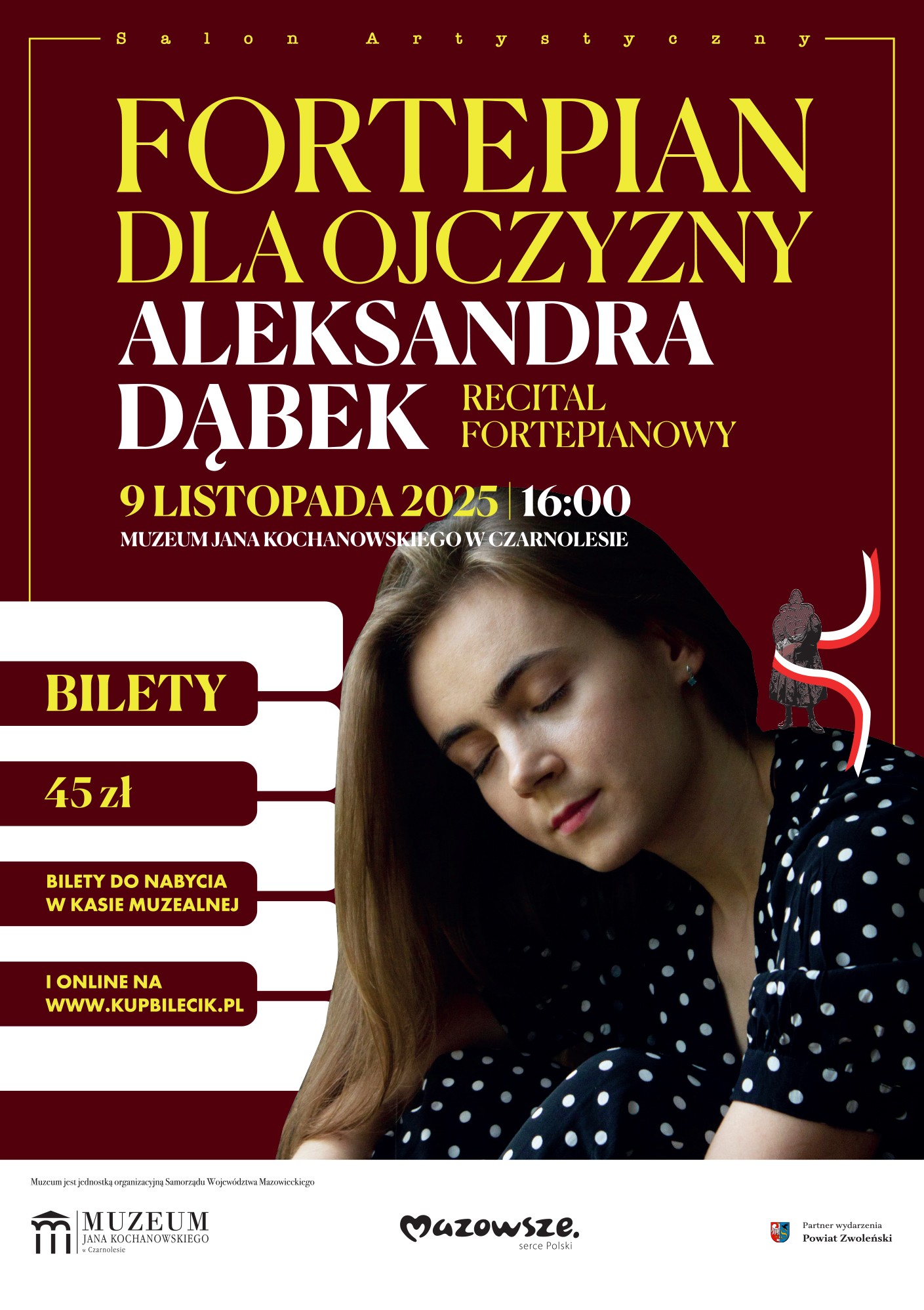 Grafika przedstawia plakat promujący recital fortepianowy