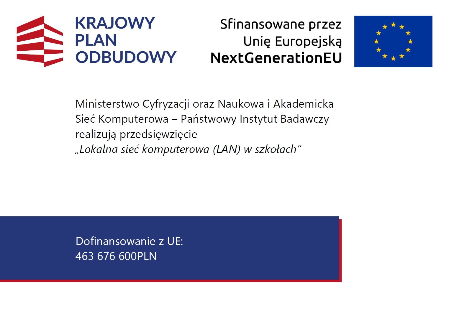 plakat KPO Grafika przedstawia plakat informujący o dofinansowaniu z KPO