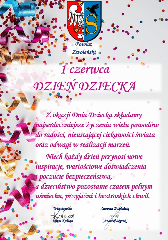 Grafika przedstawia życzenia z okazji Dnia Dziecka