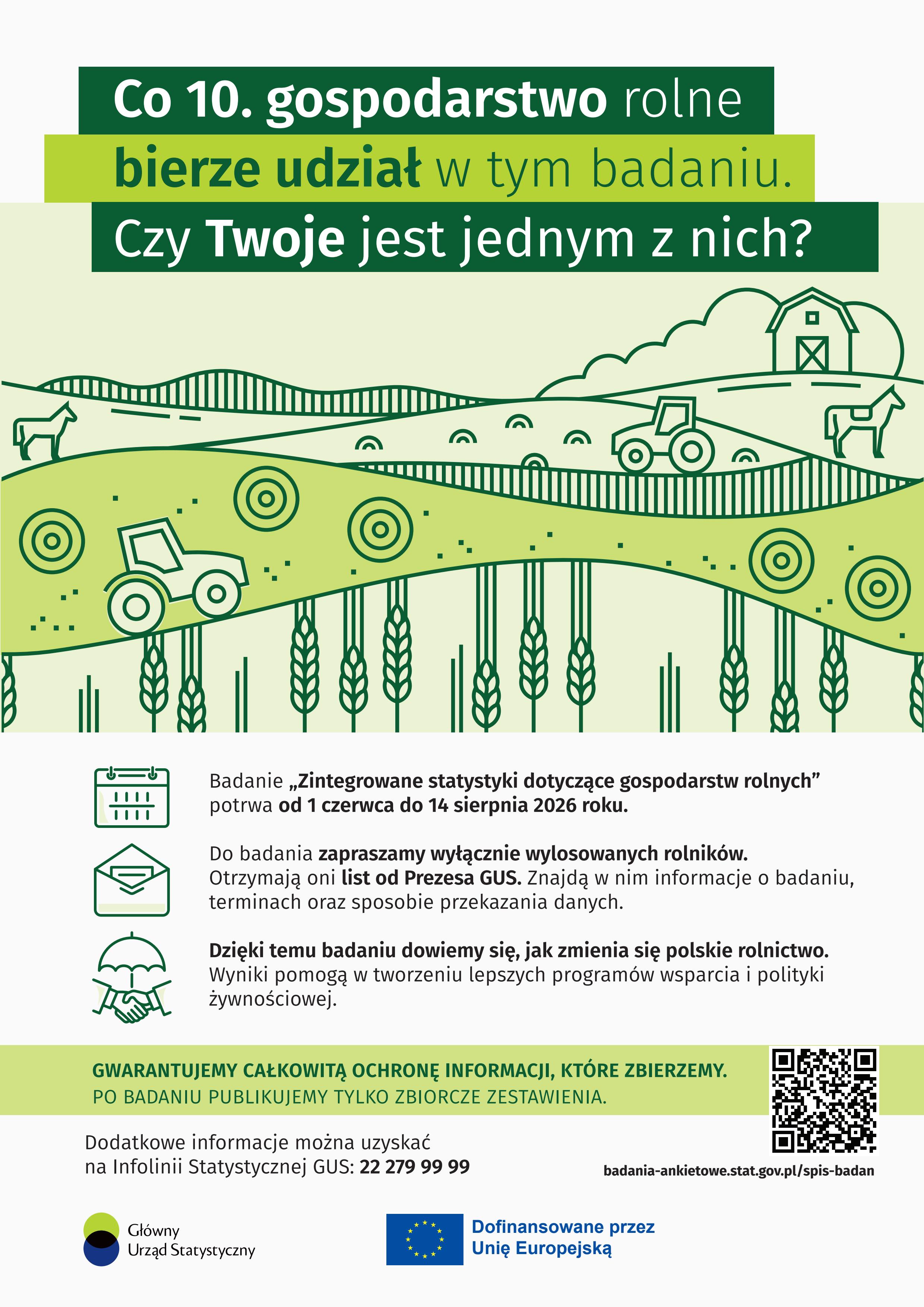 Plakat promocyjny badania ,,Zintegrowane statystyki dotyczące gospodarstw rolnych RSGR